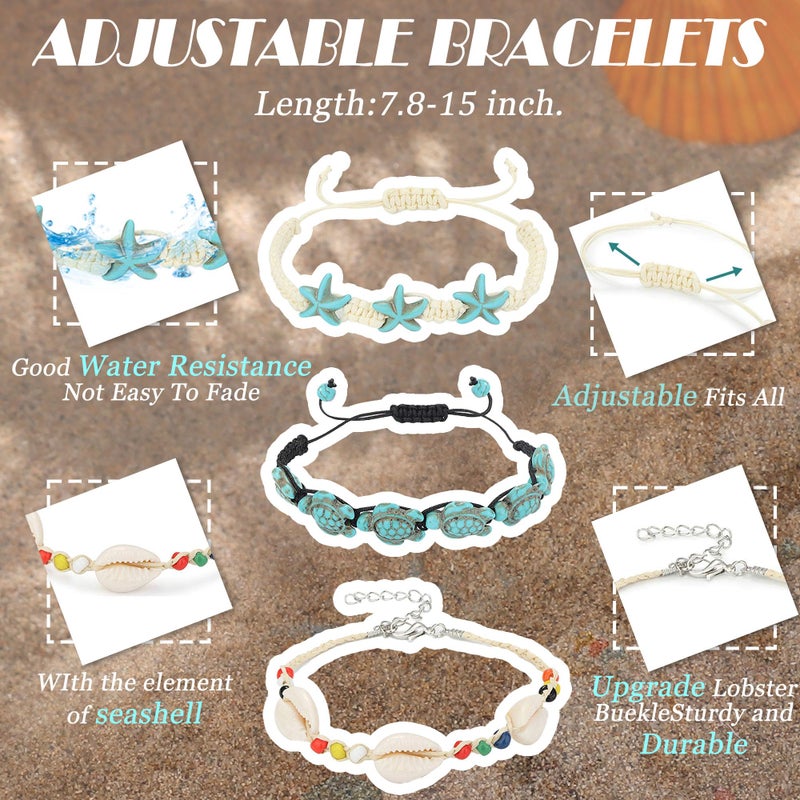 LOYALLOOK 10PCS Shell Turtle Ankle Bracelets Handmade Boho Anklet Jewelry Adjustable Natural Cowrie Shell Beach Bead Anklet for Women - Image 2
